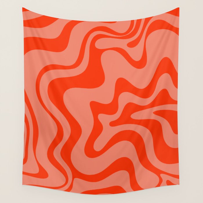 Groovy Retro Liquid Swirl Abstract Pattern in Bold Double Orange Wall Tapestry Gallery Image 1