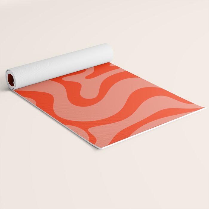 Groovy Retro Liquid Swirl Abstract Pattern in Bold Double Orange Yoga Mat Gallery Image 2