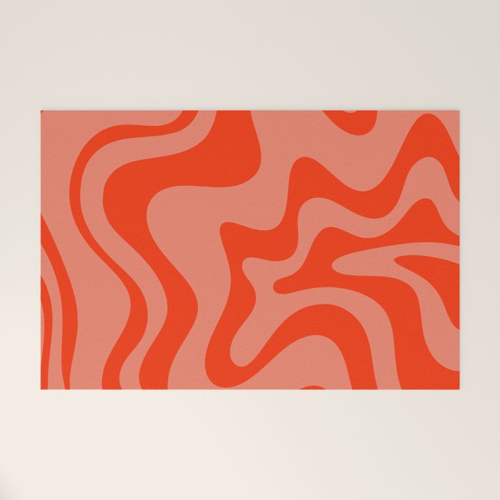 Groovy Retro Liquid Swirl Abstract Pattern in Bold Double Orange Welcome Mat Gallery Image 1