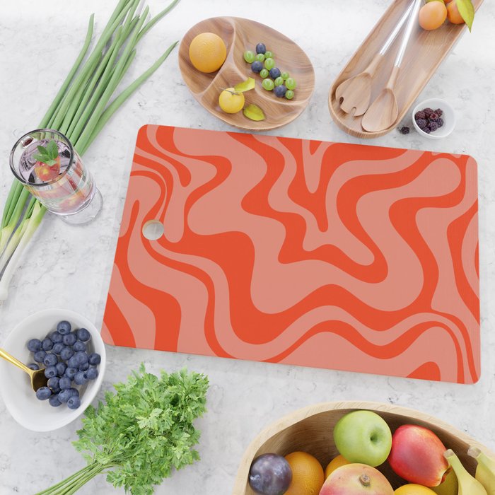 Groovy Retro Liquid Swirl Abstract Pattern in Bold Double Orange Cutting Board Gallery Image 2
