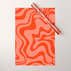 Groovy Retro Liquid Swirl Abstract Pattern in Bold Double Orange Wrapping Paper Gallery Image 1