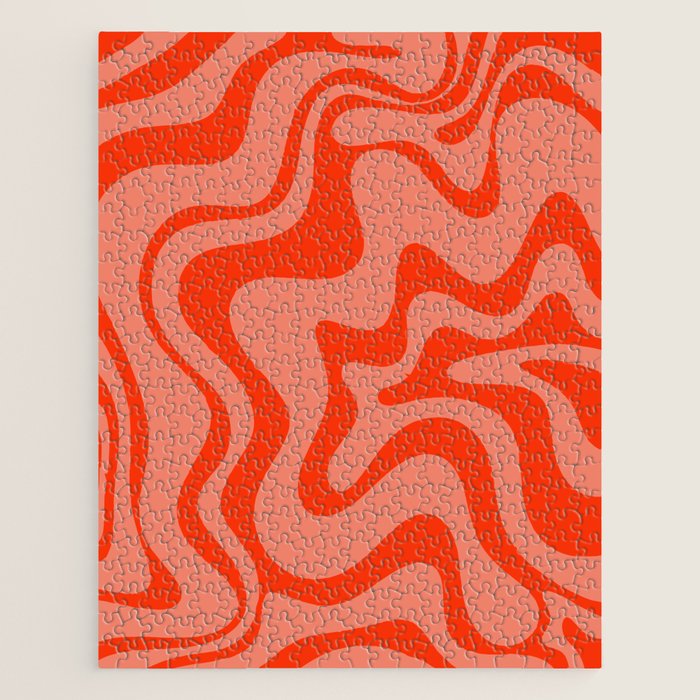 Groovy Retro Liquid Swirl Abstract Pattern in Bold Double Orange Jigsaw Puzzle Gallery Image 1