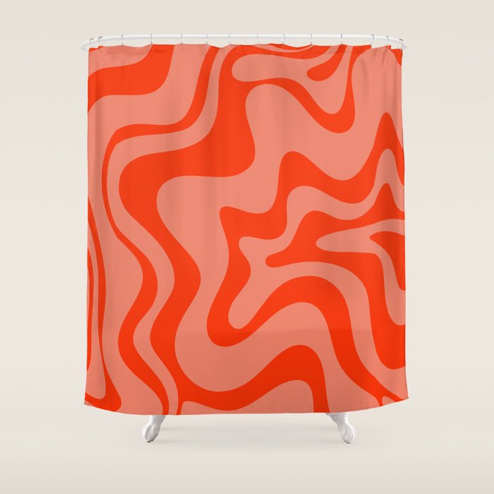 Groovy Retro Liquid Swirl Abstract Pattern in Bold Double Orange Shower Curtain Gallery Image 1