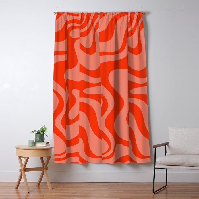 Groovy Retro Liquid Swirl Abstract Pattern in Bold Double Orange Window Curtain Gallery Image 5