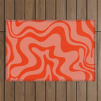 Groovy Retro Liquid Swirl Abstract Pattern in Bold Double Orange Outdoor Rug Gallery Image 1