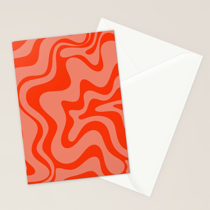 Groovy Retro Liquid Swirl Abstract Pattern in Bold Double Orange Stationery Card Gallery Image 2