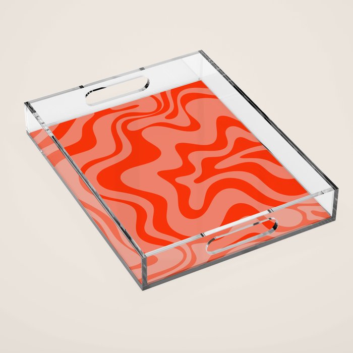 Groovy Retro Liquid Swirl Abstract Pattern in Bold Double Orange Acrylic Tray Gallery Image 1
