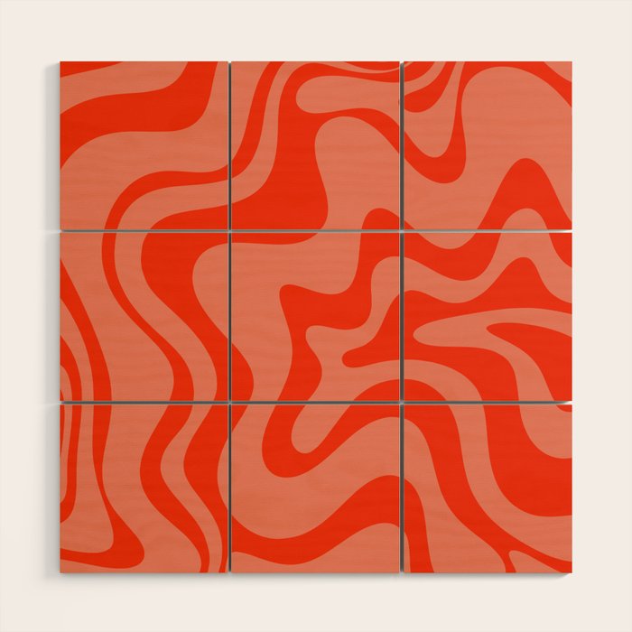 Groovy Retro Liquid Swirl Abstract Pattern in Bold Double Orange Wood Wall Art Gallery Image 1
