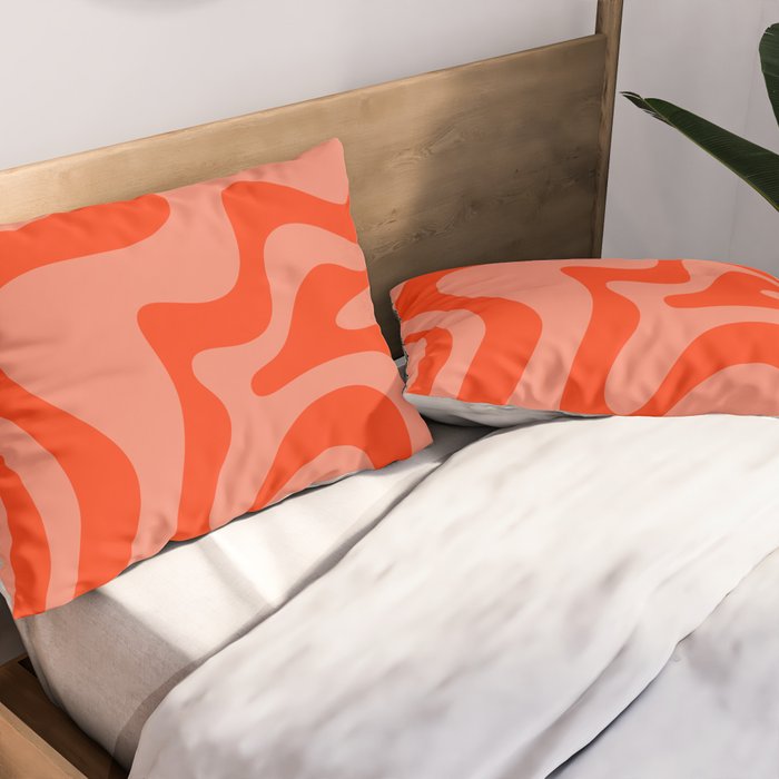 Groovy Retro Liquid Swirl Abstract Pattern in Bold Double Orange Pillow Sham Gallery Image 2