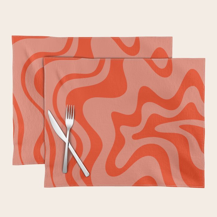 Groovy Retro Liquid Swirl Abstract Pattern in Bold Double Orange Placemat Gallery Image 1