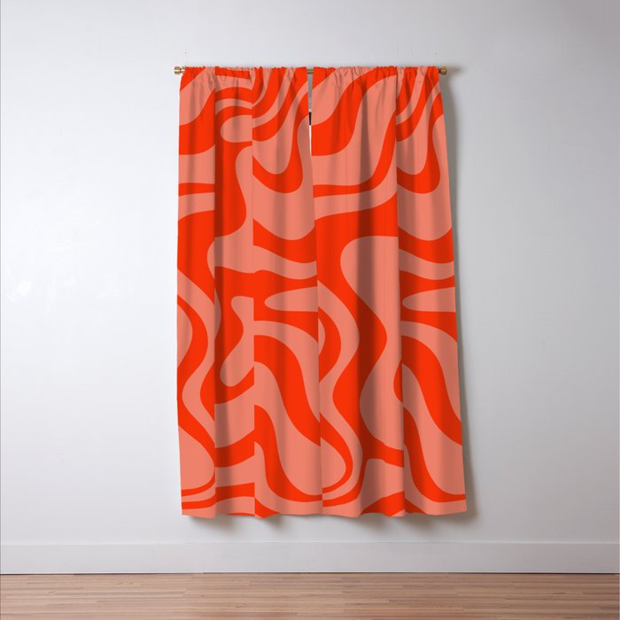 Groovy Retro Liquid Swirl Abstract Pattern in Bold Double Orange Window Curtain Gallery Image 3