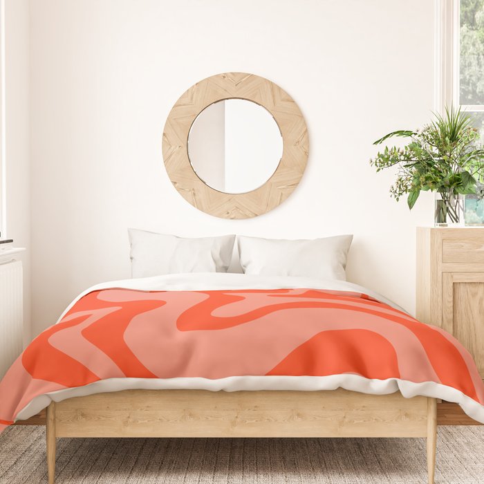 Groovy Retro Liquid Swirl Abstract Pattern in Bold Double Orange Duvet Cover Gallery Image 3