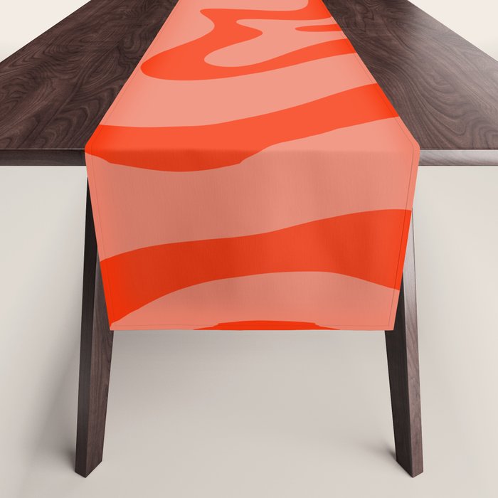 Groovy Retro Liquid Swirl Abstract Pattern in Bold Double Orange Table Runner Gallery Image 1