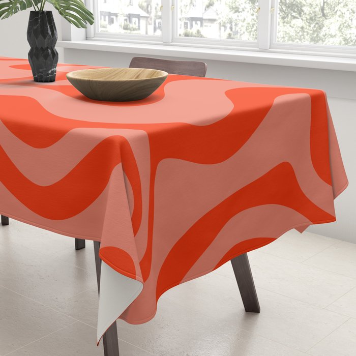 Groovy Retro Liquid Swirl Abstract Pattern in Bold Double Orange Tablecloth Gallery Image 3