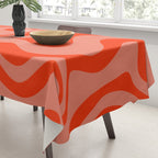 Groovy Retro Liquid Swirl Abstract Pattern in Bold Double Orange Tablecloth Gallery Image 3