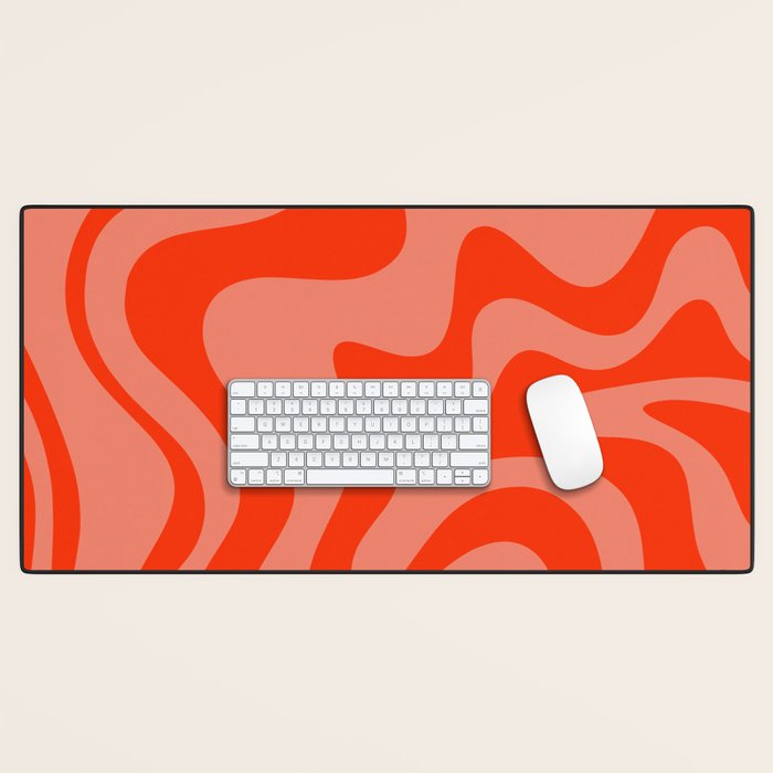 Groovy Retro Liquid Swirl Abstract Pattern in Bold Double Orange Desk Mat Gallery Image 1
