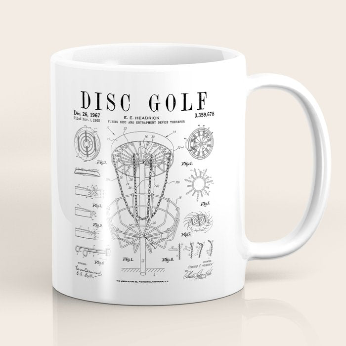 Disc Golf Frolf Frisbee Basket Vintage Patent Drawing Print Coffee Mug Gallery Image 1