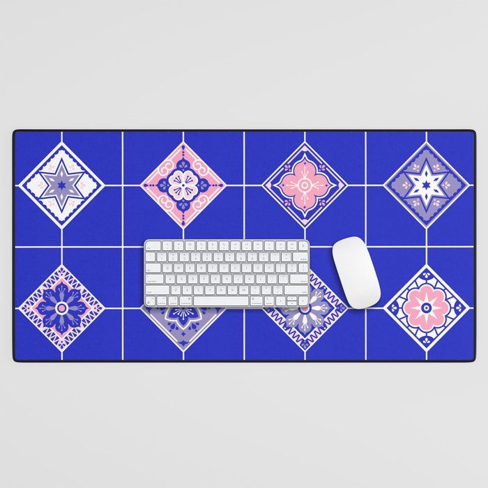 Talavera Mexican Tile - Pink & Periwinkle Palette Desk Mat Gallery Image 1