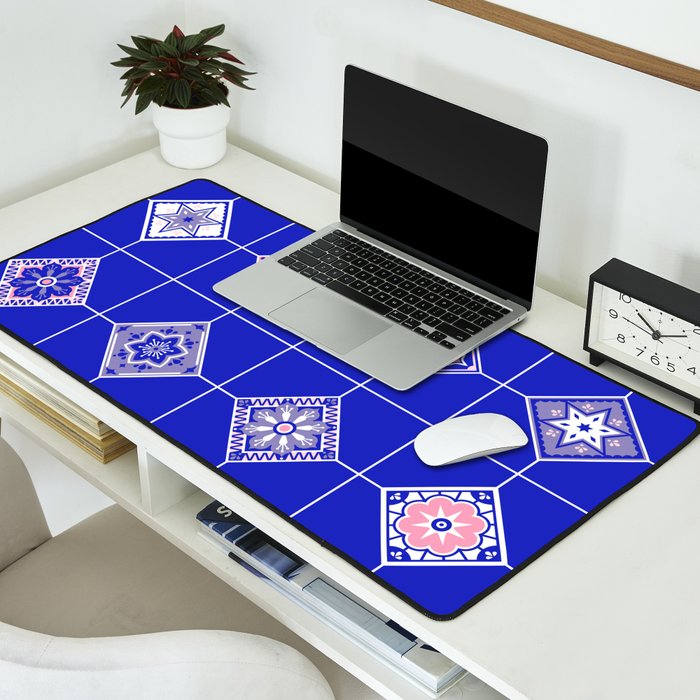 Talavera Mexican Tile - Pink & Periwinkle Palette Desk Mat Gallery Image 2