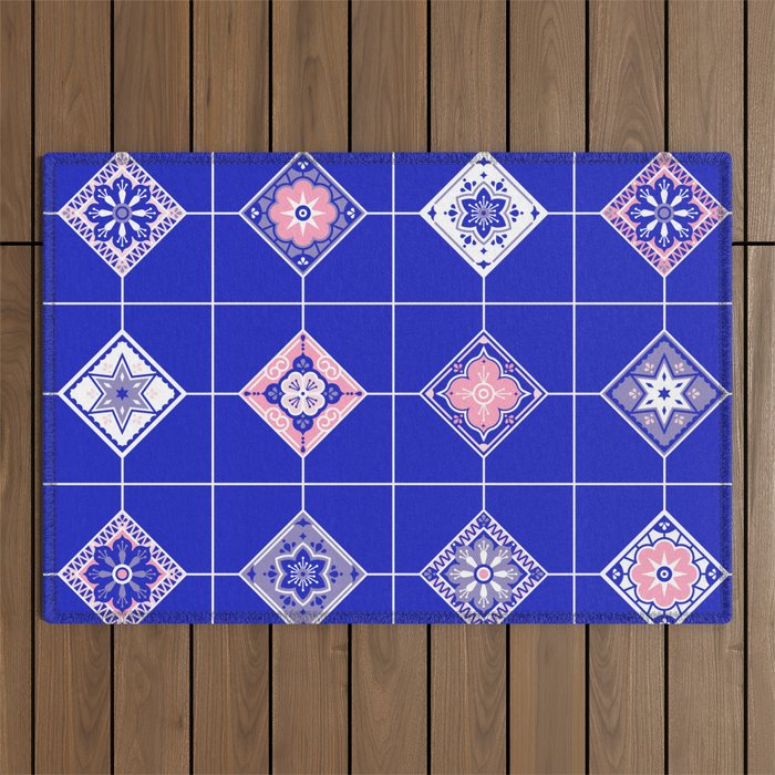 Talavera Mexican Tile - Pink & Periwinkle Palette Outdoor Rug Gallery Image 1