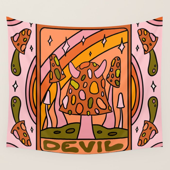 15. Devil Tarot Mushroom Wall Tapestry Gallery Image 1