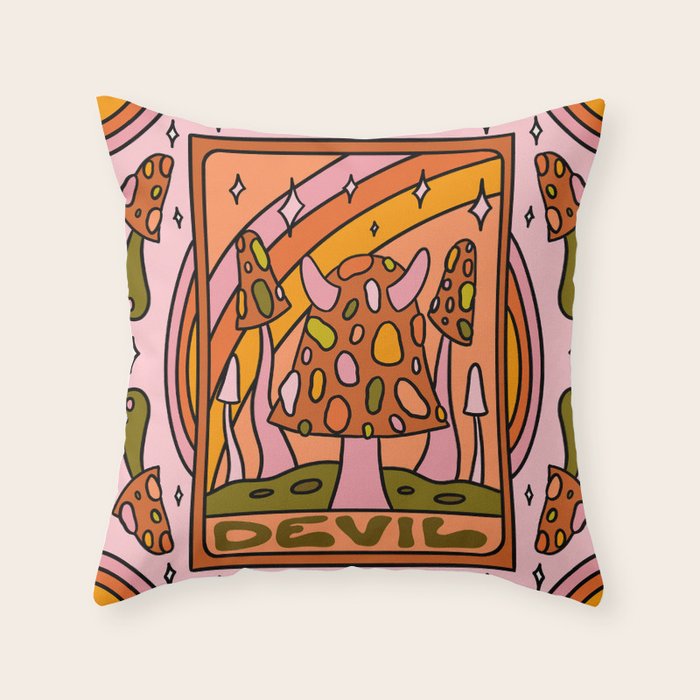 15. Devil Tarot Mushroom Throw Pillow Gallery Image 1
