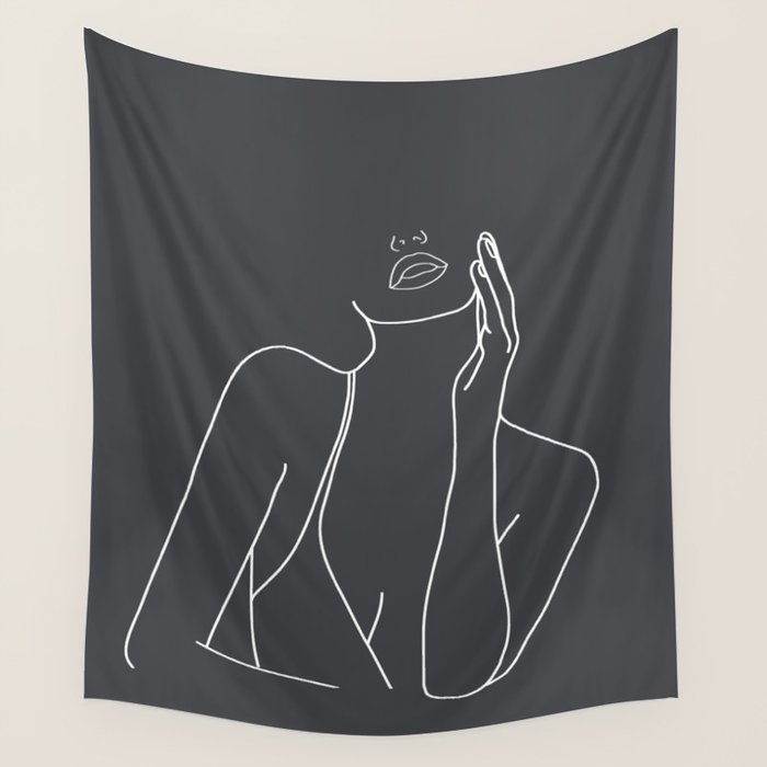 Minimal Line Art of a Woman Wall Tapestry Gallery Image 1