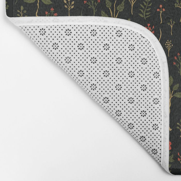 Green, Red-Orange, and Black Floral/Botanical Print Bath Mat Gallery Image 2