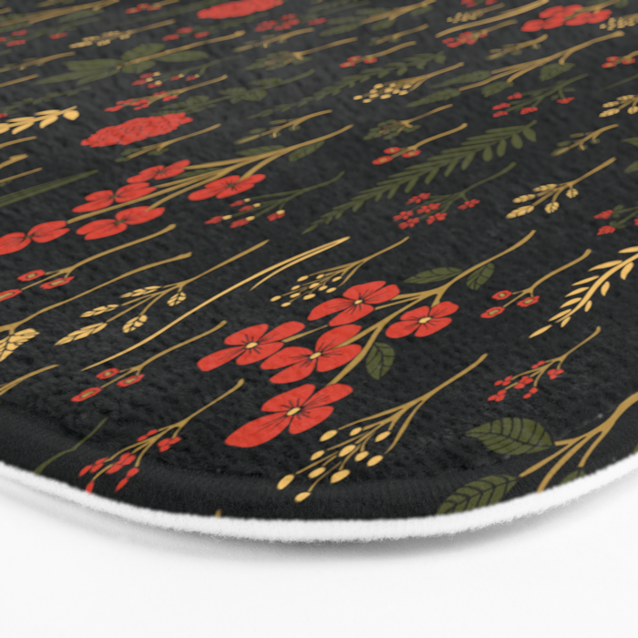 Green, Red-Orange, and Black Floral/Botanical Print Bath Mat Gallery Image 3