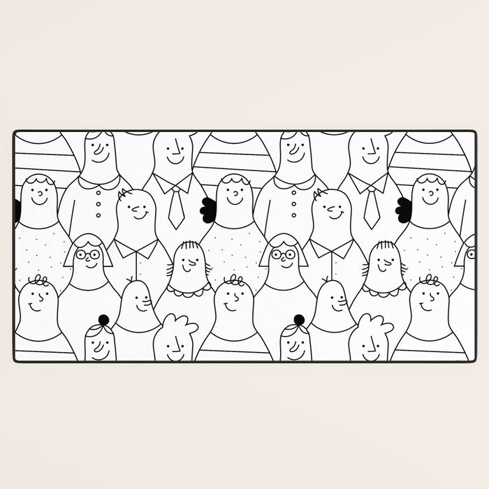 Funny diverse people crowd cartoon pattern Desk Mat Gallery Image 3