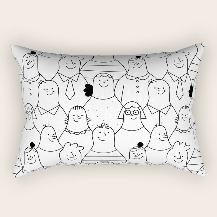 Funny diverse people crowd cartoon pattern Rectangular Pillow Gallery Image 2