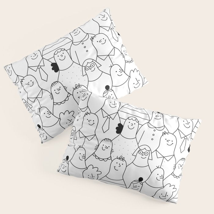 Funny diverse people crowd cartoon pattern Pillow Sham Gallery Image 3