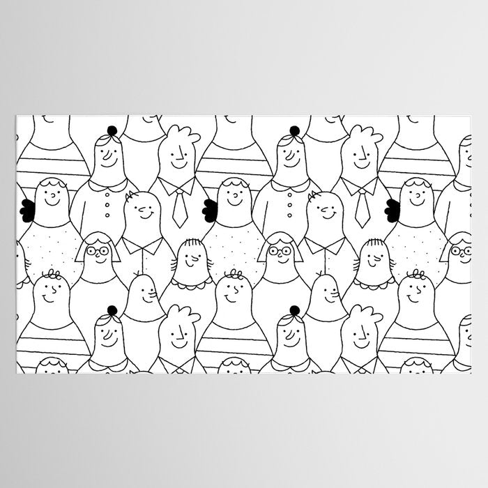 Funny diverse people crowd cartoon pattern Tablecloth Gallery Image 2