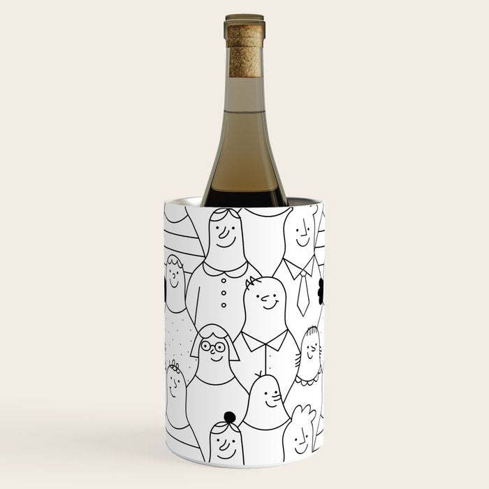 Funny diverse people crowd cartoon pattern Wine Chiller Gallery Image 2