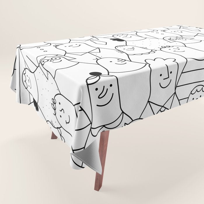 Funny diverse people crowd cartoon pattern Tablecloth Gallery Image 1
