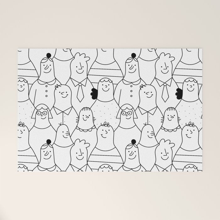Funny diverse people crowd cartoon pattern Welcome Mat Gallery Image 1