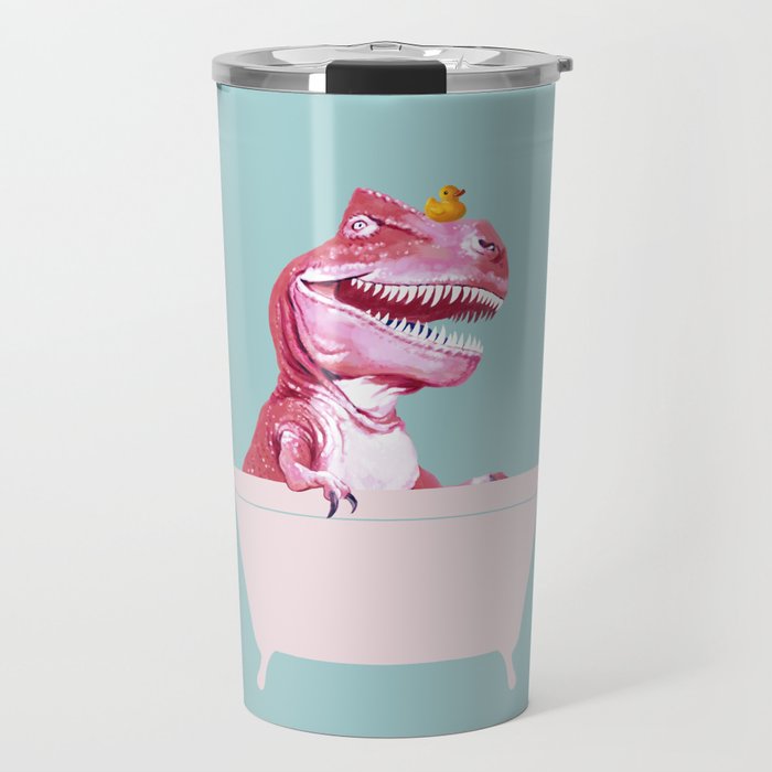 Pink T-Rex in Bathtub Travel Mug Gallery Image 1