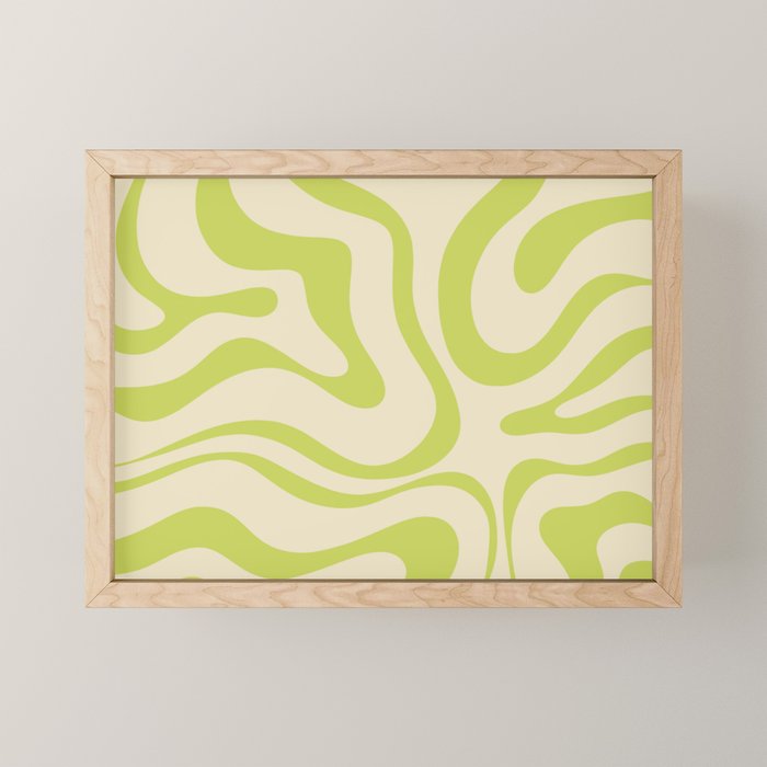 Modern Liquid Swirl Abstract Pattern Light Lime Linden and Beige Mini Art Print Gallery Image 1