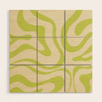 Modern Liquid Swirl Abstract Pattern Light Lime Linden and Beige Wood Wall Art Gallery Image 1