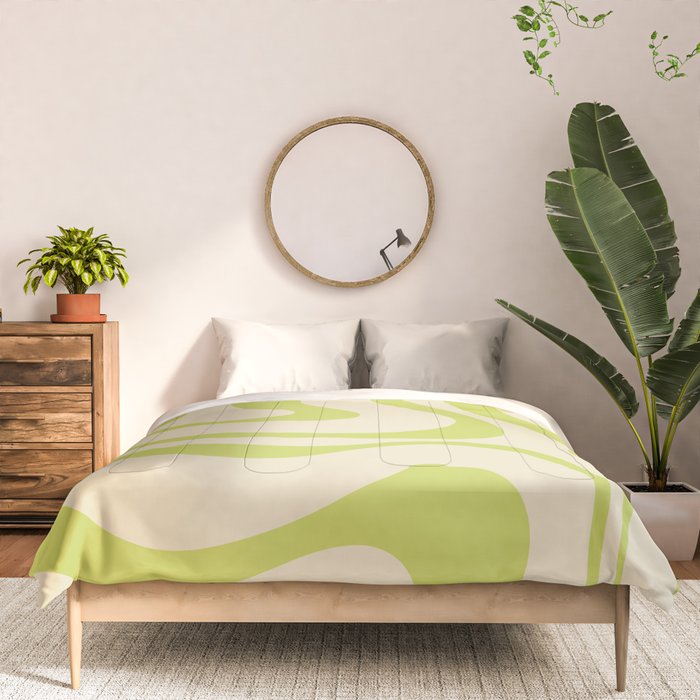 Modern Liquid Swirl Abstract Pattern Light Lime Linden and Beige Comforter Gallery Image 3
