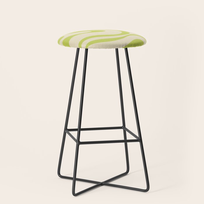 Modern Liquid Swirl Abstract Pattern Light Lime Linden and Beige Stool Gallery Image 1