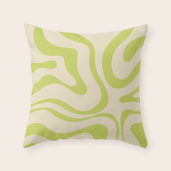 Modern Liquid Swirl Abstract Pattern Light Lime Linden and Beige Throw Pillow Gallery Image 6