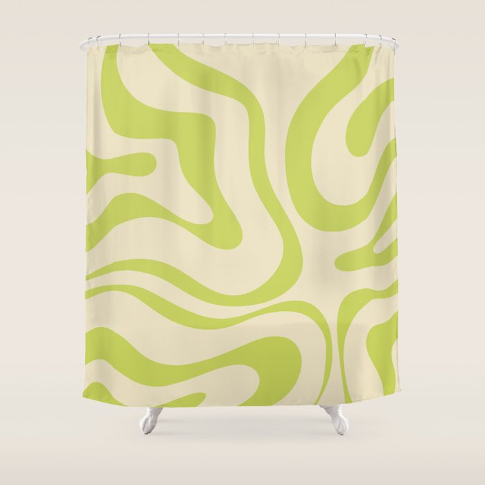 Modern Liquid Swirl Abstract Pattern Light Lime Linden and Beige Shower Curtain Gallery Image 1