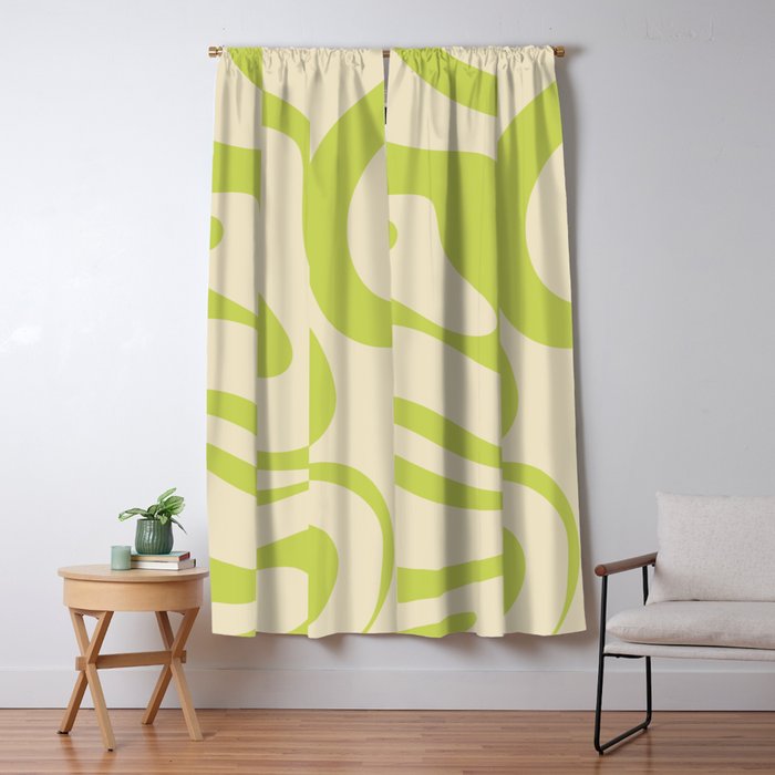 Modern Liquid Swirl Abstract Pattern Light Lime Linden and Beige Window Curtain Gallery Image 5