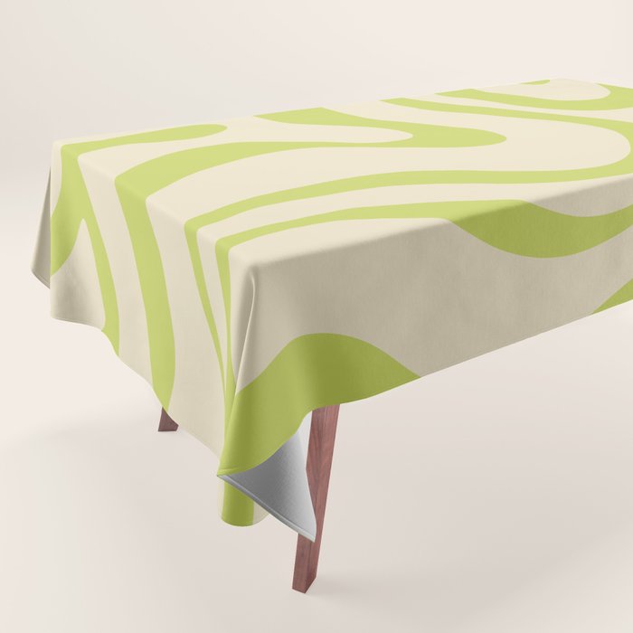 Modern Liquid Swirl Abstract Pattern Light Lime Linden and Beige Tablecloth Gallery Image 1