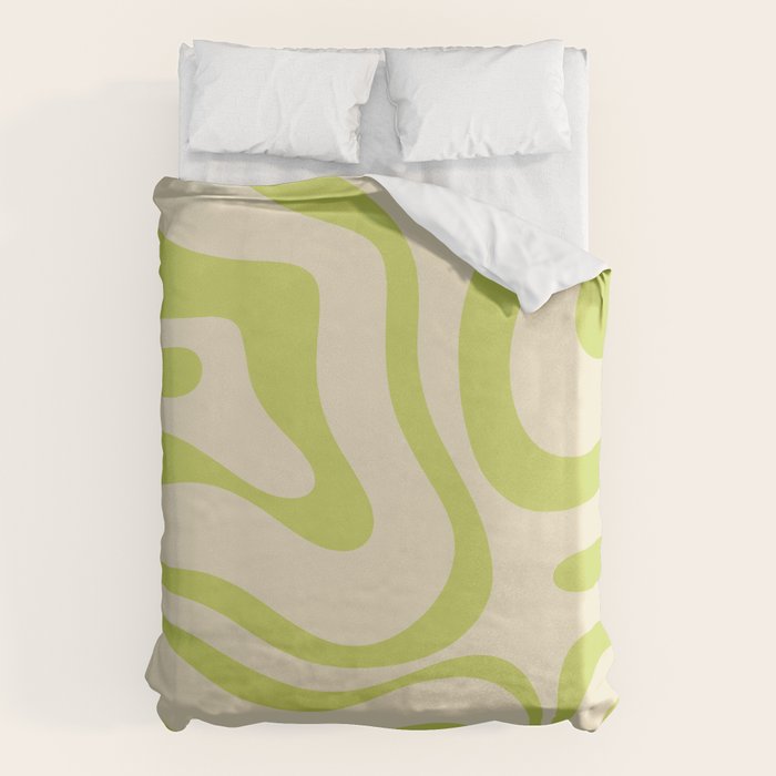Modern Liquid Swirl Abstract Pattern Light Lime Linden and Beige Duvet Cover Gallery Image 6