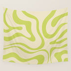 Modern Liquid Swirl Abstract Pattern Light Lime Linden and Beige Wall Tapestry Gallery Image 4
