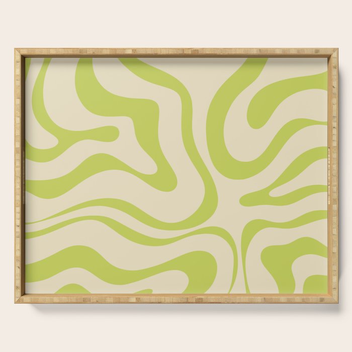 Modern Liquid Swirl Abstract Pattern Light Lime Linden and Beige Serving Tray Gallery Image 1