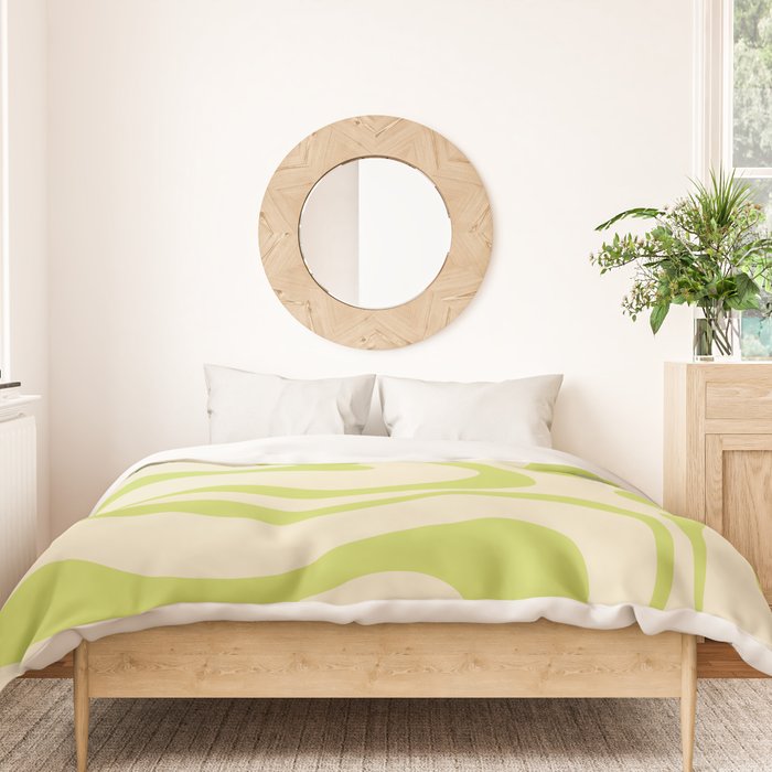 Modern Liquid Swirl Abstract Pattern Light Lime Linden and Beige Duvet Cover Gallery Image 3