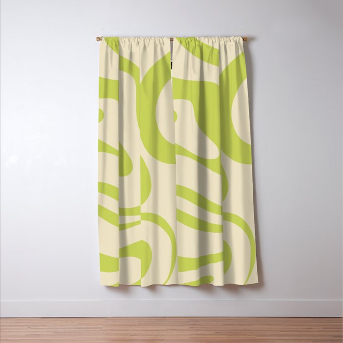 Modern Liquid Swirl Abstract Pattern Light Lime Linden and Beige Window Curtain Gallery Image 3